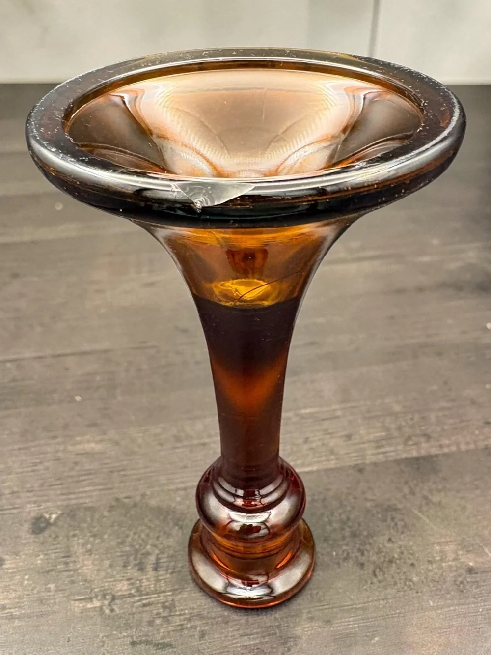 Antique 6.5” Tall Amber Depression Glass Taper Candle Stick Holder CHIP SEE PIC